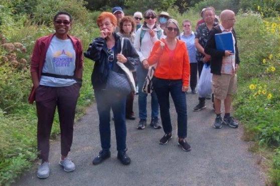 Retirees walking in the park