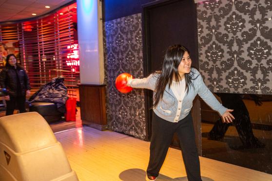 A UFT member is photographed while getting ready to bowl. 