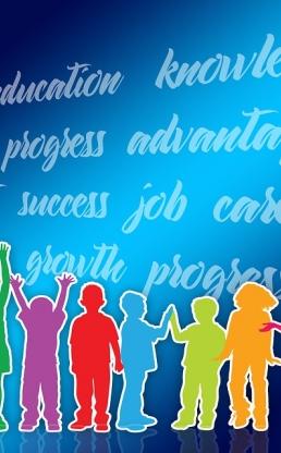 Colored silhouettes with words above