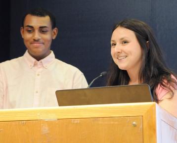Speech provider Victoria Swerski speaks about Christopher, a senior at the HS of