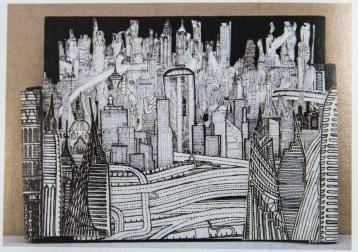 Student drawing of a cityscape