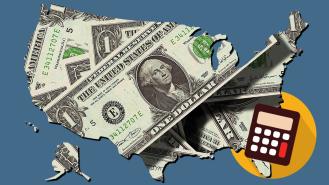 Image of the United States with a calculator