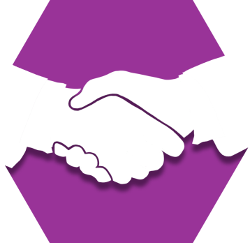 Hexagon with purple background and handshake representing UFT community partners