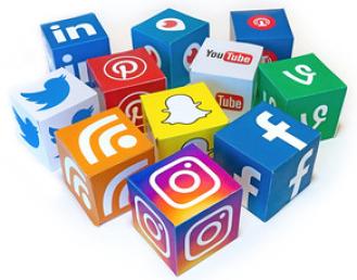 Cubes covered in social media logos