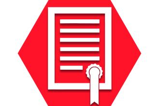 Red hexagon with seal of approval symbol
