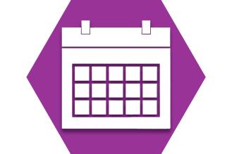 Purple hexagon with outline of calendar
