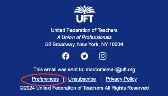 uft email footer with preferences circled