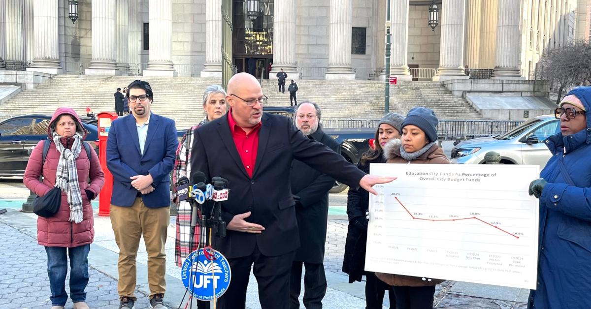 Teachers sue to halt Adams budget cuts to education