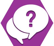 Hexagon with purple background and speech bubbles